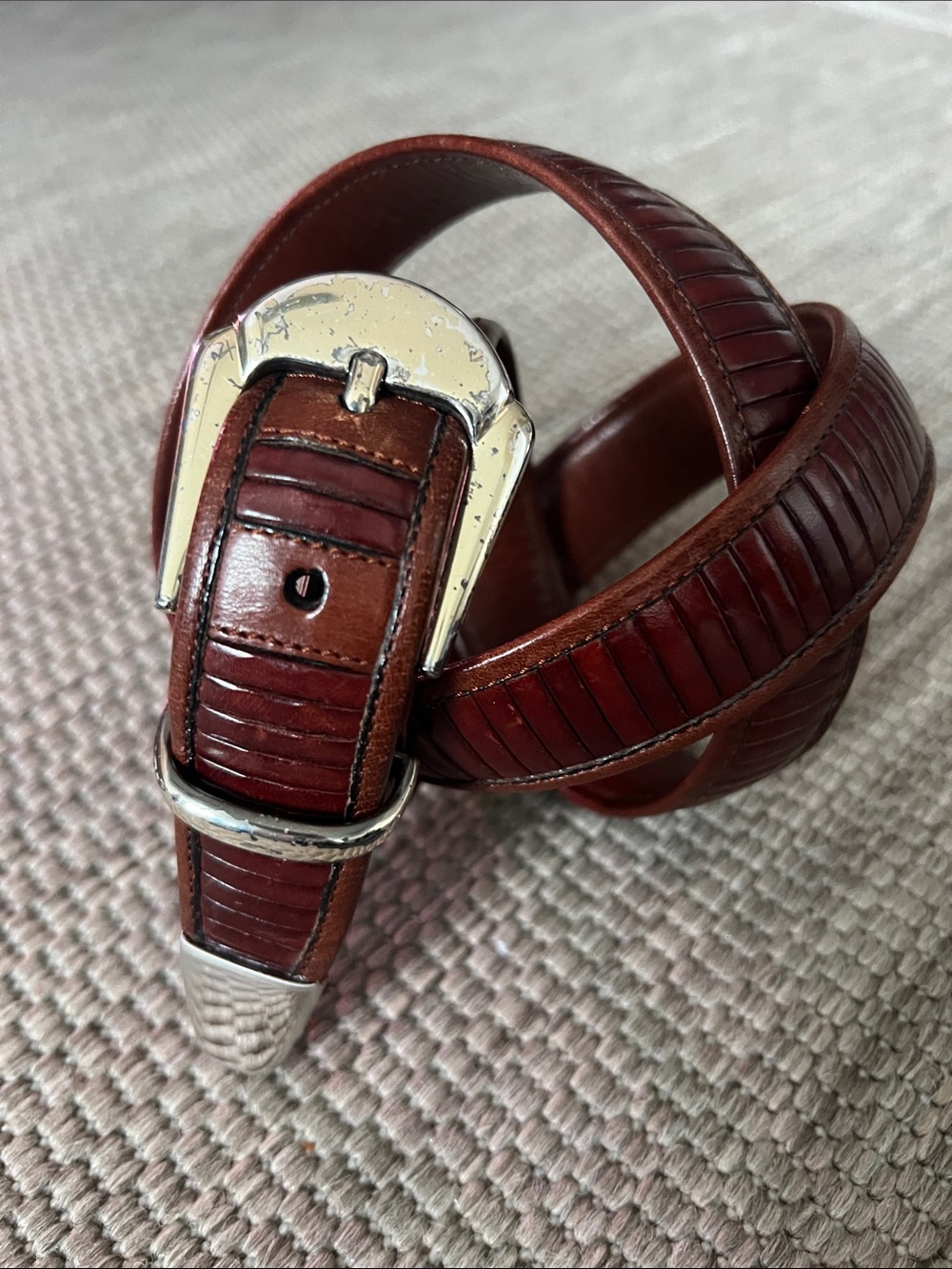Vintage Cale Brown Leather Ribbed Texture Belt size 36